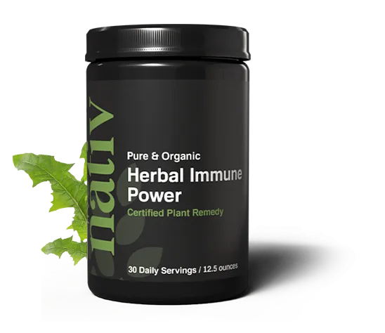 Herbal Immune Power supplement with natural botanical leaves